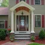Entrance With Dark Dazzling Entrance With Canopy And Dark Brown Front Door Ideas Furnished With Hanging Lantern Completed With Doormat And Flower Decor On Side Entrance Exterior Front Door Ideas: The “Face” Of The House