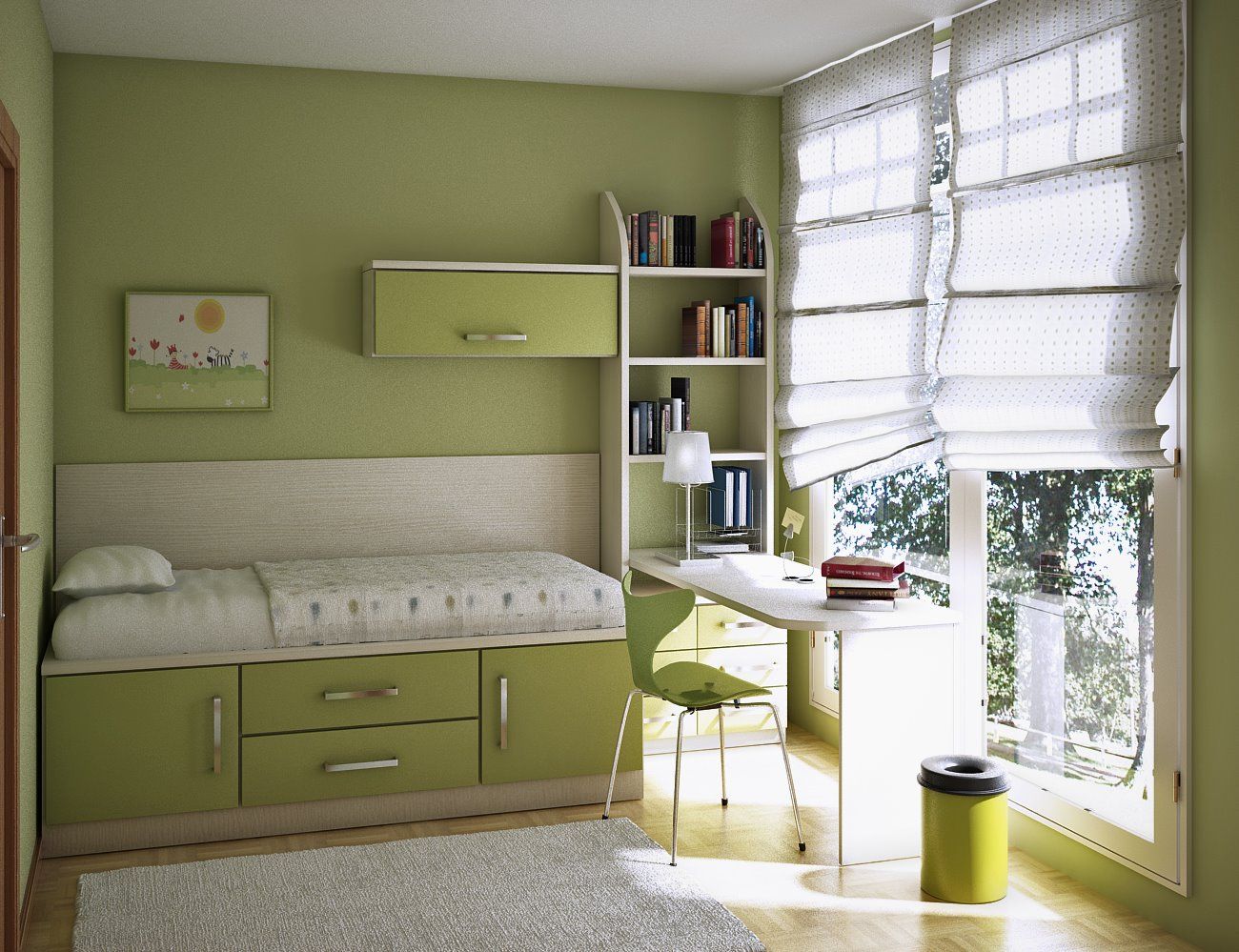 Green Wall Kids Dazzling Green Wall Color Of Kids Room Paint Ideas Completed With Single Bed On Platform Drawers And Furnished With Desk Combined With Cupboard Kids Room Colorful And Pattern Kids Room Paint Ideas