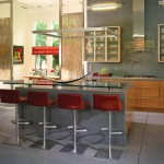 Modern Kitchen Island Dazzling Modern Kitchen With Kitchen Island Ideas Furnished With Red Pedestal High Chairs Also Completed With Wooden Cupboards And Range Kitchen Get The Beautiful Kitchen Island Ideas