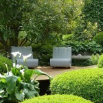 Modern Lanscape With Dazzling Modern Landscape Design Ideas With Furnished With Green Plants And Completed With Elegant Chairs In White Color Under The Tree Exterior Landscape Design Ideas With Natural Decoration