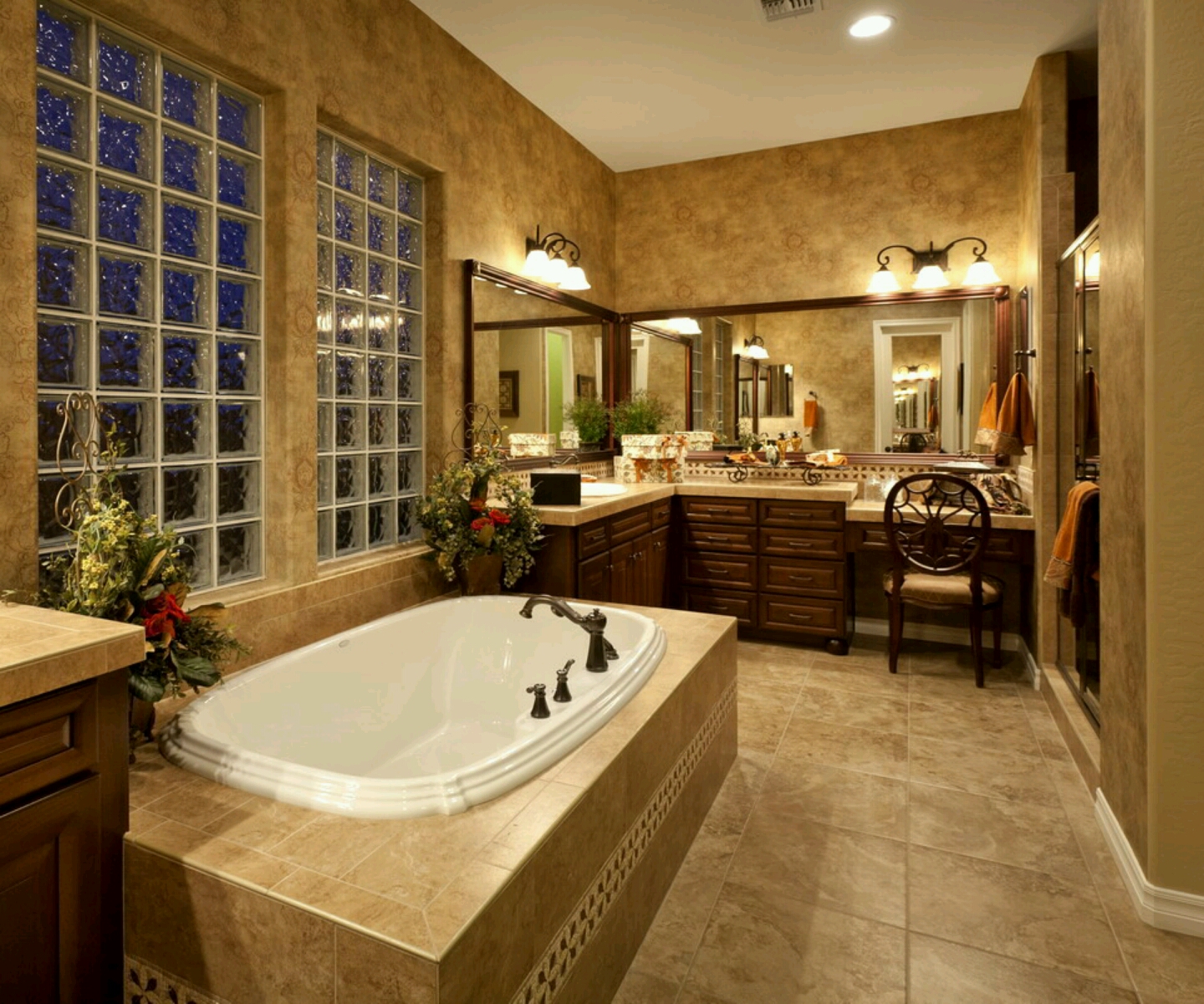 Traditional Bathroom Bathroom Dazzling Traditional Bathroom Applying Master Bathroom Ideas Completed With Vase Flowers Decorations On Side White Bathtub And Furnished With Sectional Vanity And Mirrors Bathroom Master Bathroom Ideas: Choosing The Ceramic