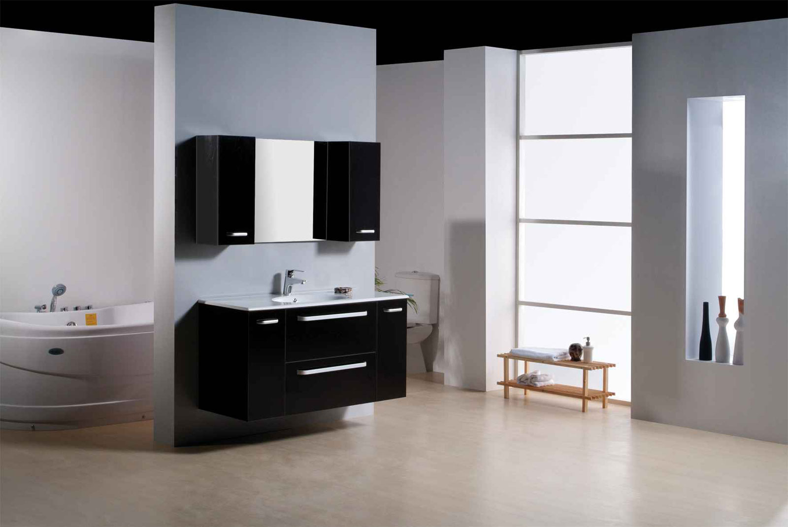 White Accent Of Dazzling White Accent Wall Color Of Modern Bathroom With Whirlpool Bathtub Furnished With Vanity Sink Added With Bathroom Wall Cabinets And Coupled By Mirror Bathroom The Best Choice For Bathroom: Bathroom Wall Cabinets