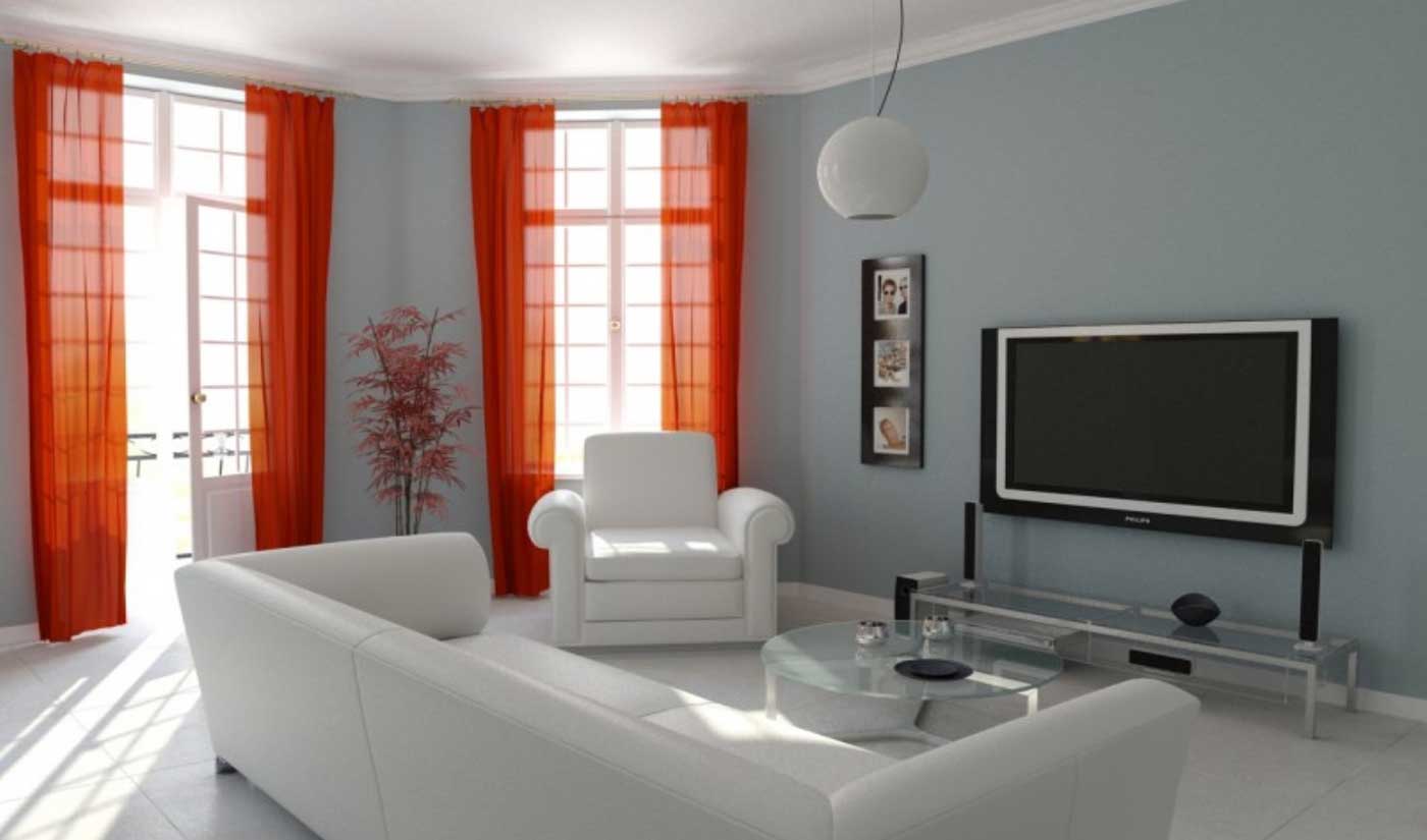 White Themed Sets Delightful White Themed Living Room Sets Living Room For Small Spaces Design Ideas With Modern Gray Wall Paint Color Idea And Fresh Orange Curtain Accent Also Modern Wall Mounted Flat TV Design Living Room Beautiful Living Room Sets As Suitable Furniture
