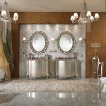 Silver Bathroom For Deluxe Silver Bathroom Decorating Ideas For Luxury House With Modern Marble Wall Vanity Designs And Simple Silver Cabinet Also Relaxing Fur Rug Design Plus Glamorous Double Round Mirror Ideas Bathroom The Most Comfortable Bathroom Decorating Ideas