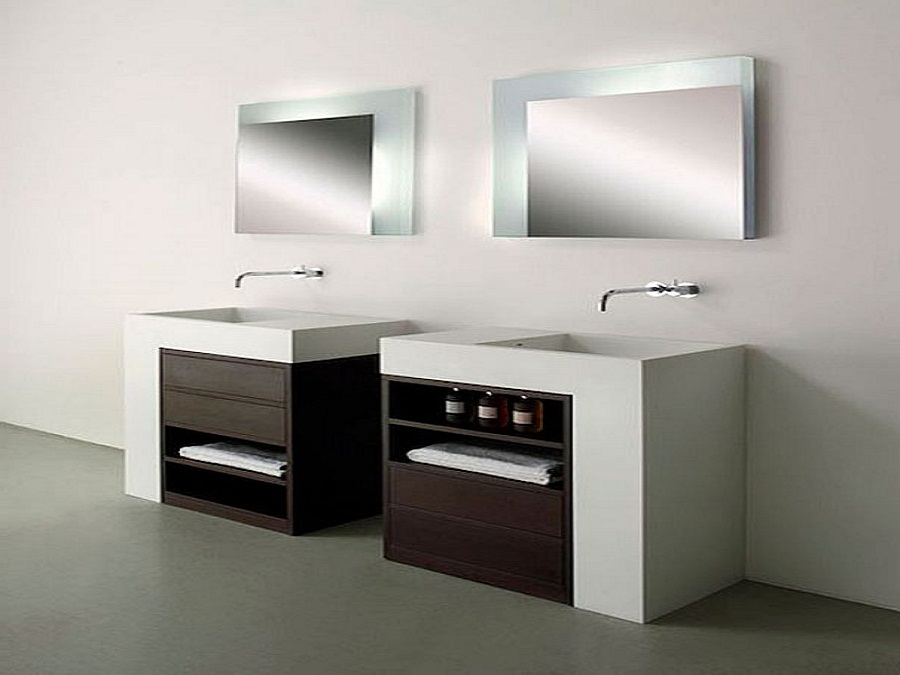 Wall Mirrors Fancy Deluxe Wall Mirrors Overlooking With Fancy Mounted Faucets And Trendy Through Bathroom Sink Cabinets Bathroom Bathroom Focal Point With Splendid Bathroom Sink Cabinets
