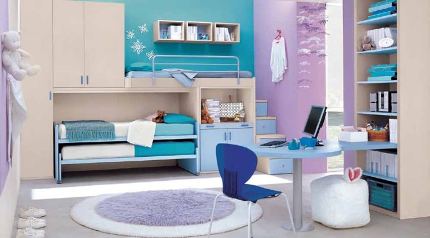 Plus Blue With Desk Plus Blue Chair Paired With Bookshelf Bunk Bed Also Cabinet Decorative Round Rug And Wall Decoration Interior Design  The Most Alluring Room Ideas For Teenager 