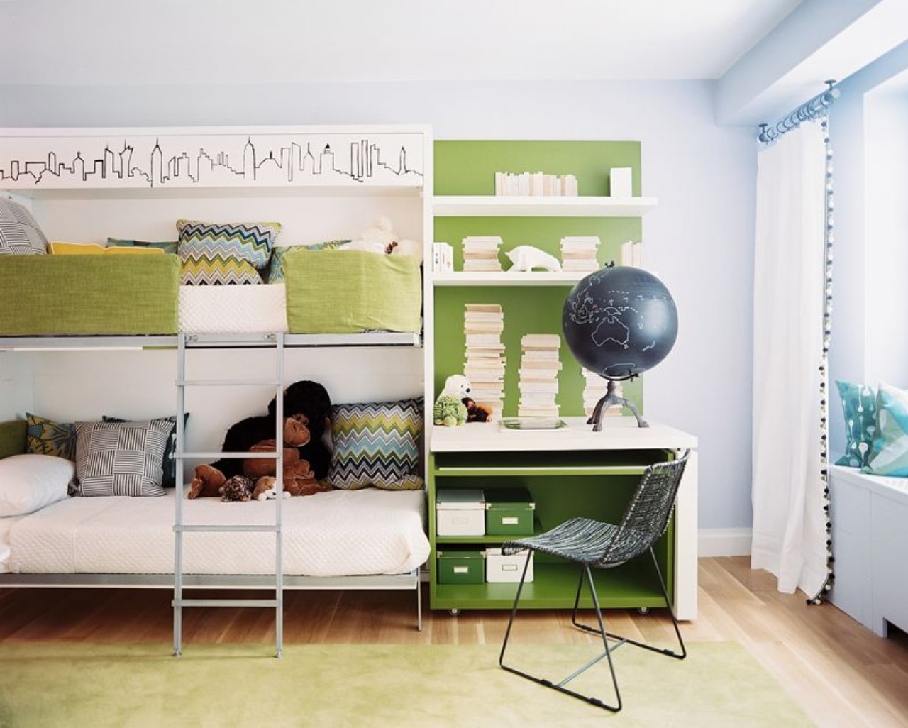 Kids Room Boys Elegance Kids Room Furniture For Boys Design Ideas With Unconventionally Modern Bunk Bed Design And Striped Wooden Flooring Idea Also Interesting White Study Desk Design Plus Book Shelves Idea Furniture Composing The Special Type Of Kids Room Furniture