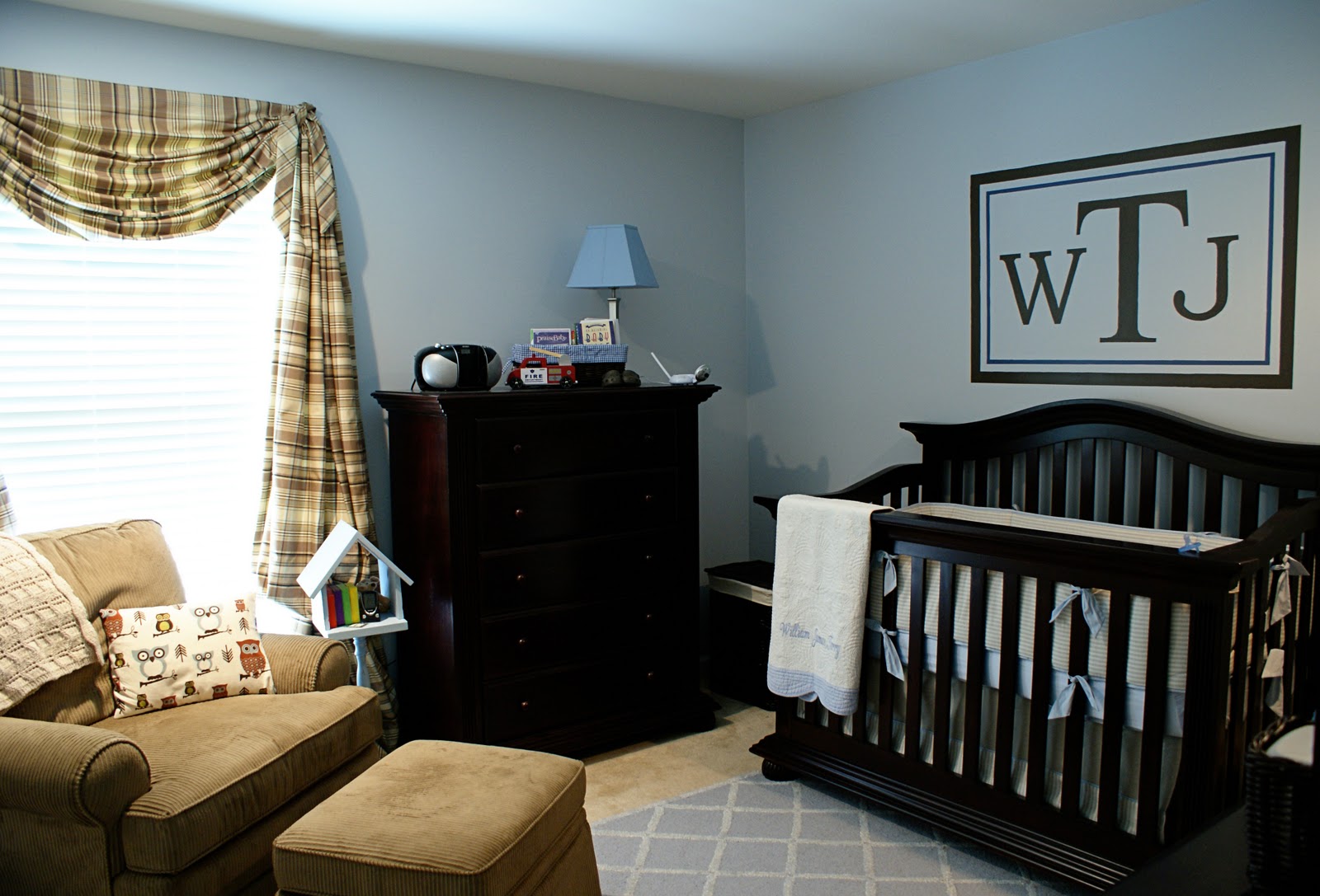 Baby Nursery Tartan Elegant Baby Nursery Idea With Tartan Curtain Feat Contemporary Black Crib And Cabinet Design Plus Blue Wall Paint Color Kids Room Awesome Baby Boy Nursery Room Ideas