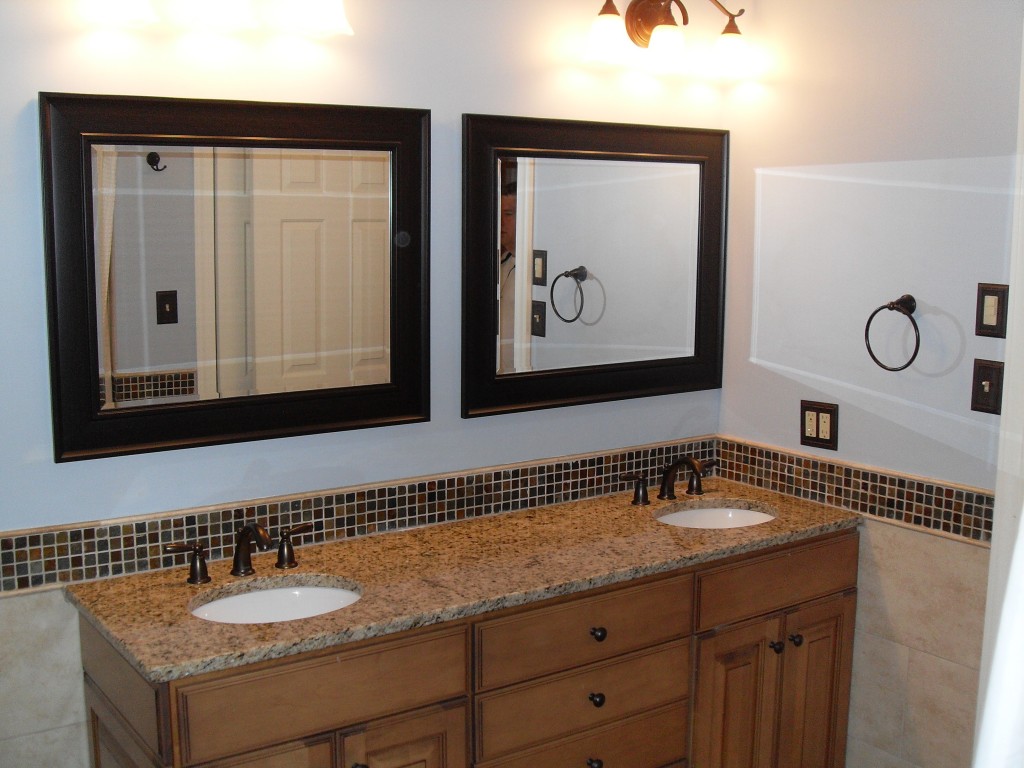 Bathroom Mirror Frame Elegant Bathroom Mirror With Black Frame Idea Plus Colorful Backsplash Tile Feat Traditional Vanity Cabinet Bathroom  Several Stunning Ideas Of Bathroom Mirror 