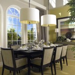 Black Dining Set Elegant Black Dining Room Furniture Set And Contemporary Drum Shade Chandeliers Design Plus Tall Arched Windows Idea Furniture  Extraordinarily Room Use Drum Shade Chandelier 