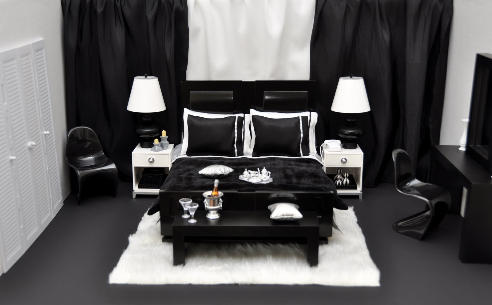 Black White With Elegant Black White Bedroom Decor With Twin Table Lamp Fixtures And Small Bedside Table With Drawers Bedroom 23 Marvelous Black And White Bedroom Design Full Of Personality