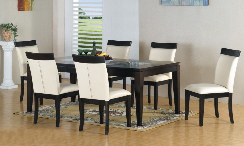 Rectangular Area Black  Dining Room  White Leather Dining Chairs Inducing Beauty As Well As Elegance 