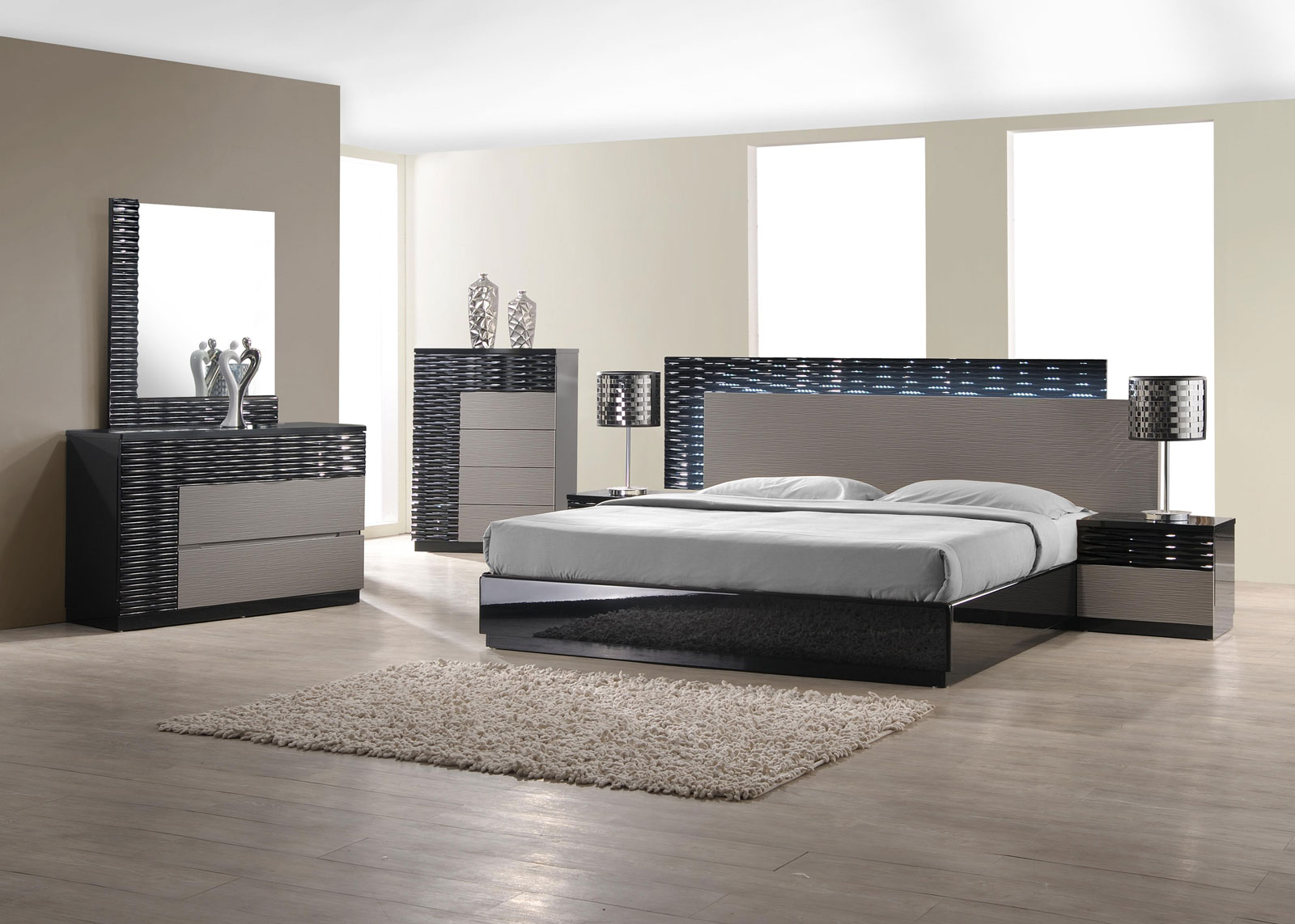 Black Bedroom Elegant Enchanting Black Bedroom Furniture In Elegant Bedroom With Queen Bed And Twin Night Lamps On Nightstands Furnished With Vanity And Completed With Soft Rug Bedroom Black Bedroom Furniture For The Elegant Sense