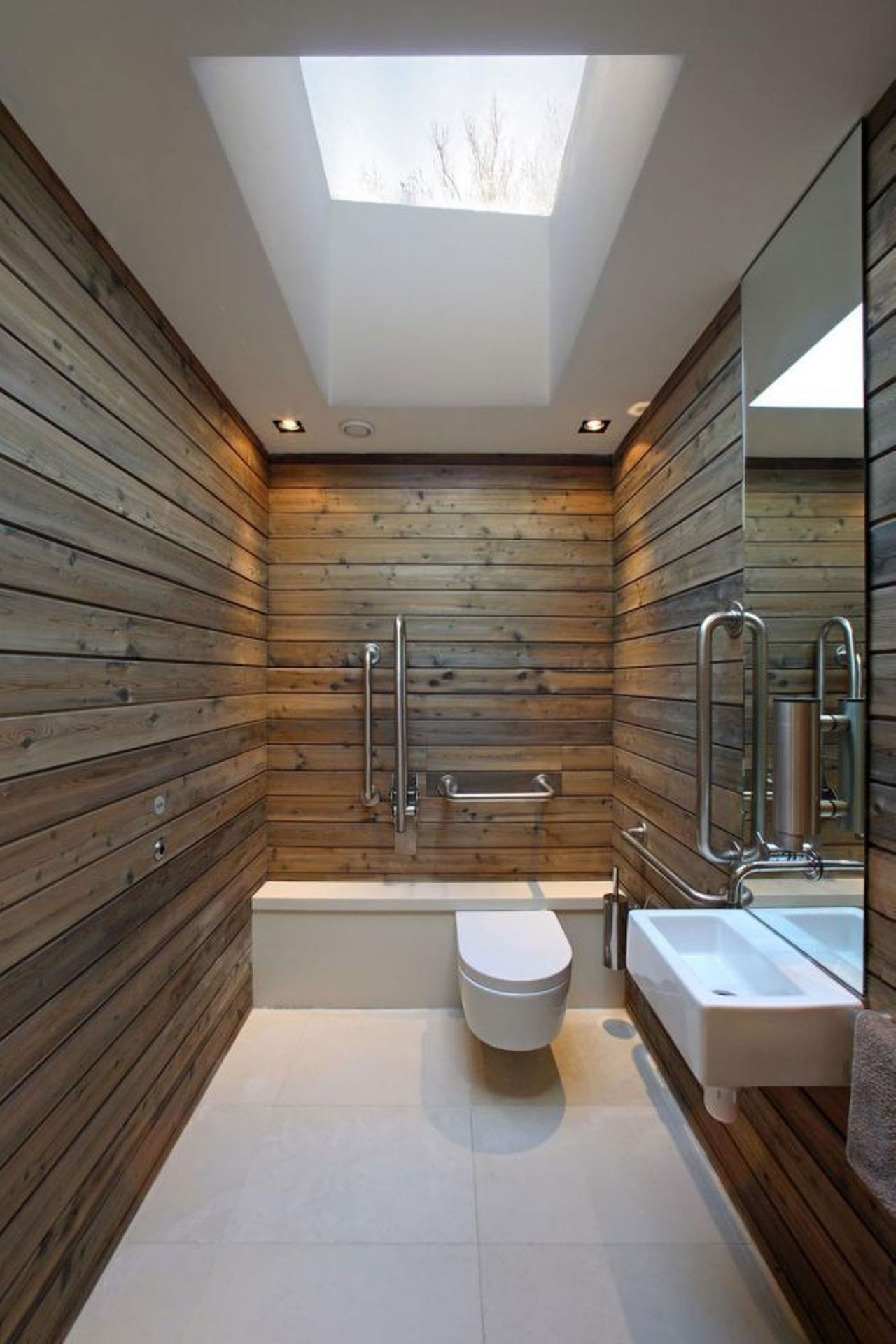 Contemporary Bathroom Wall Enchanting Contemporary Bathroom Applying Wooden Wall Design Ideas Completed With Bidet And Wall Sink Coupled By Mirror And Furnished With Bathroom Fixtures Bathroom Decorating Bathroom With Bathroom Fixtures