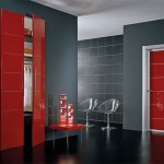 Contemporary Entryway Door Enchanting Contemporary Entryway In Red Door Interiors Applying Grey Wall Color Decorated With Wall Frames And Completed With Table Lighting On Cupboard Exterior Red Front Door As Surprising Door Design For Modern Home