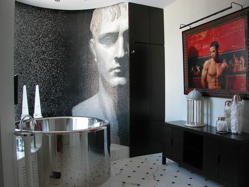 Bathtub For Penthosue Enormous Bathtub For Small Bathroom Penthouse Design With Wall Mosaic Art And Black Chest Of Drawer Ideas Architecture Sophisticated Five-Story Penthouse With Luxurious Interiors