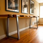 Idea Featured Wall Entryway Idea Featured Captivating Gallery Wall Photos And Light Wood Floor Plus Awesome Long Console Table With Metal Legs And Hardwood Top Decoration  Long And Fascinating Console Table 