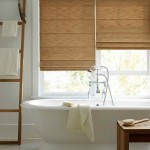Bathroom Interior With Excellent Bathroom Interior Design Decorated With Impressive Window Covering Ideas Using White Bathtub And Wooden Table Decor For Inspiration Decoration Window Covering Ideas With A 50 Shades Of Curtains And Sliding Patio Doors