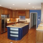 Blue Kitchen Combined Excellent Blue Kitchen Island Ideas Combined With White Marble On Top Design Furnished With Sink And Completed With Silver Refrigerator On Cupboard Kitchen Get The Beautiful Kitchen Island Ideas
