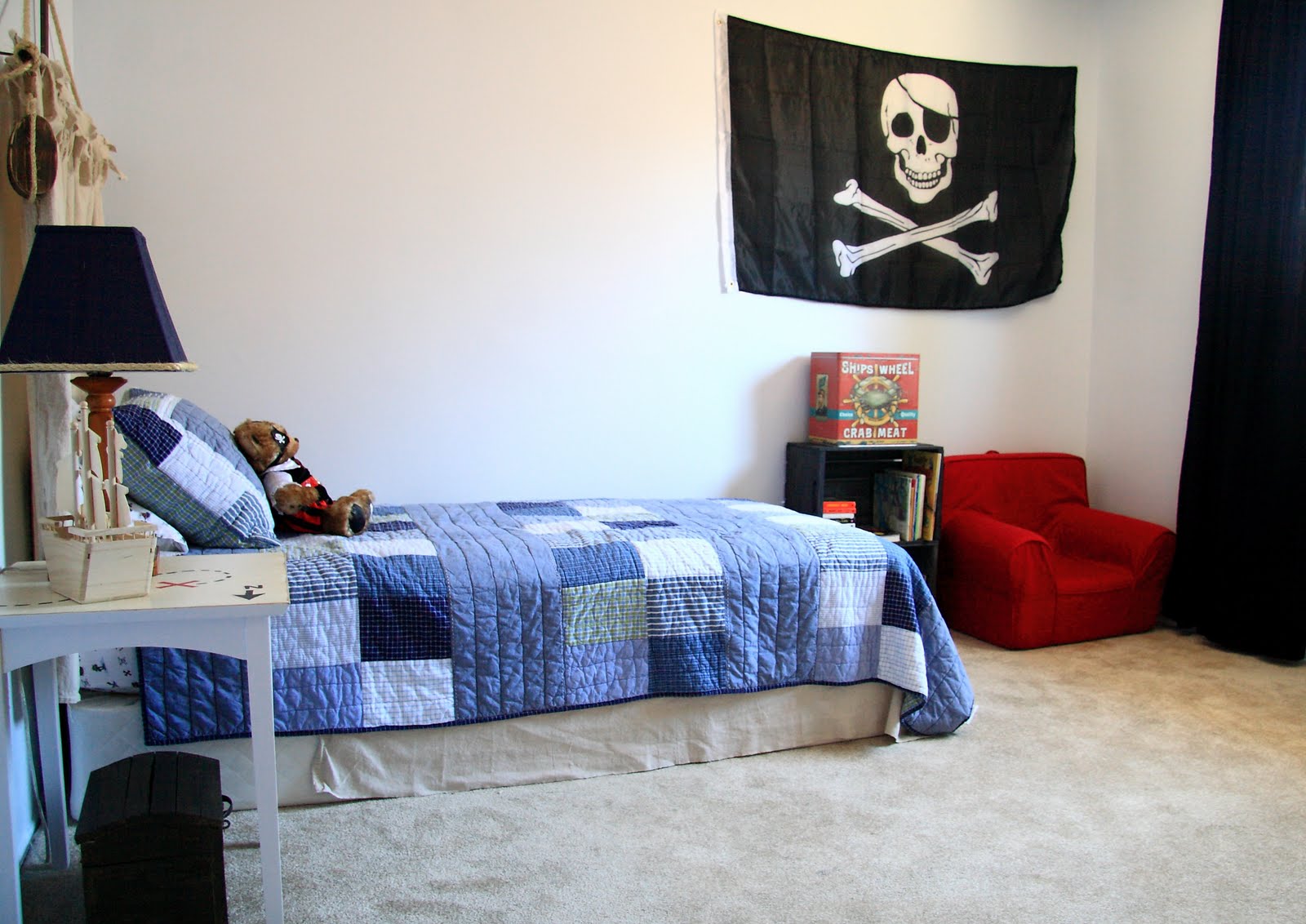 Boys Room With Excellent Boys Room Paint Ideas With Pirates Design Furnished With Single Bed And Table On Nightstand Completed With Red Chair Beside Black Shelf Kids Room Boys Room Paint Ideas With Simple Design