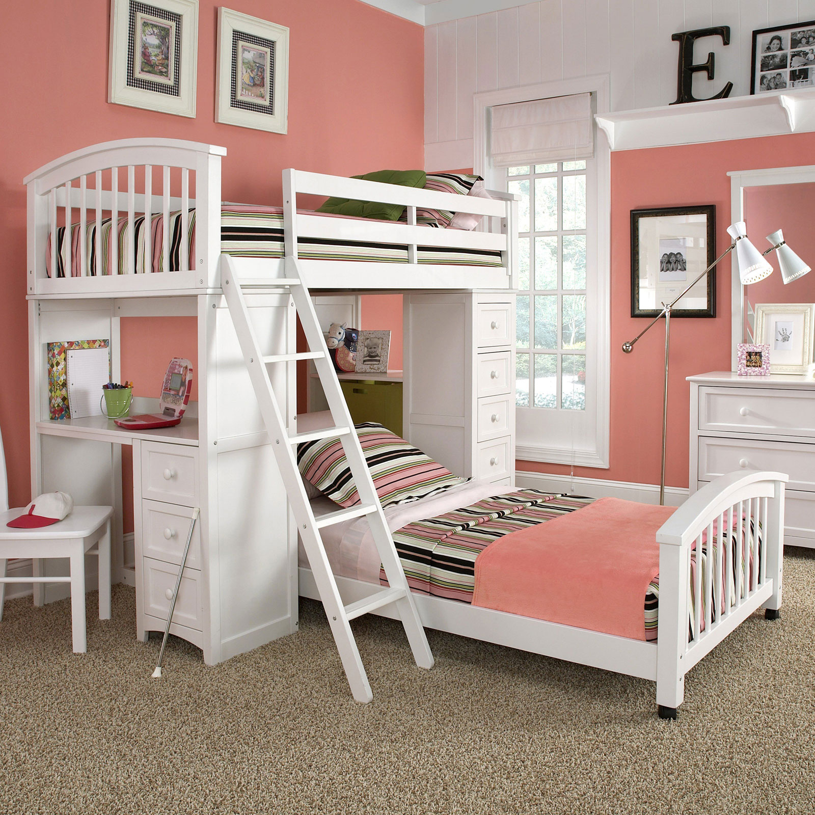 Bunk Bed Drawers Excellent Bunk Bed Combined With Drawers And Desk Applying White Color Of Girls Bedroom Furniture Completed With Flooring Stand Lighting And Vanity Table Bedroom Girls Bedroom Furniture: The Beach Condo Ideas