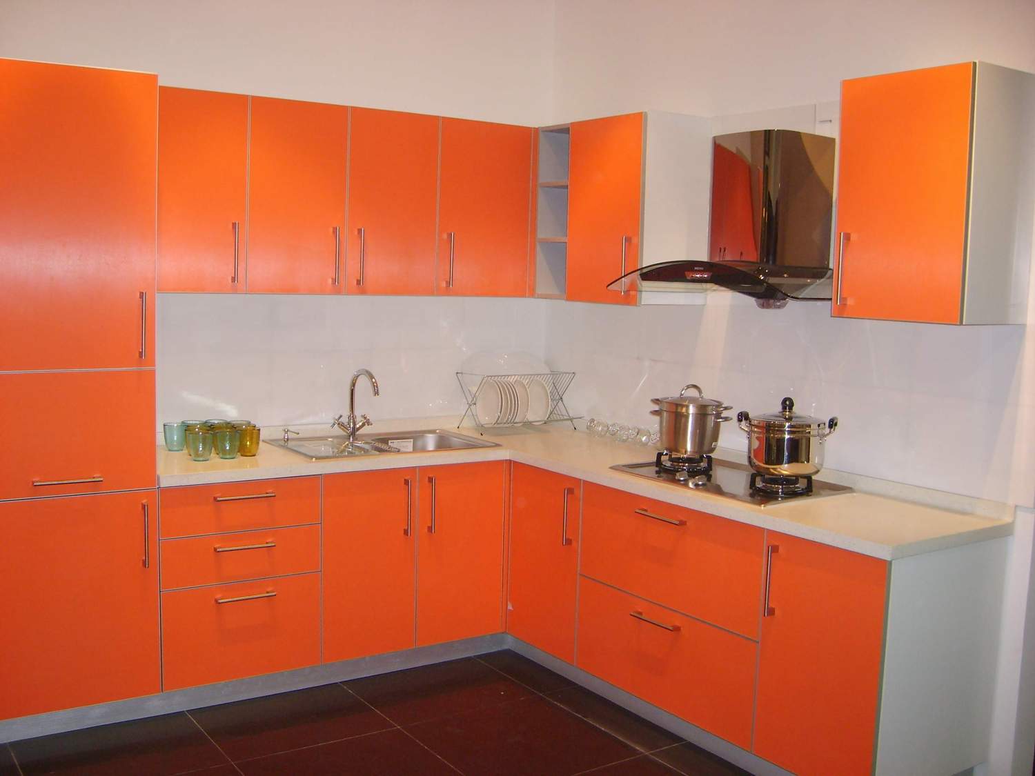 Orange Kitchen Kitchen Excellent Orange Kitchen With Contemporary Kitchen Cabinets Completed With Cups Also Plates And Sink Furnished With Electric Range Plus Modern Countertop Kitchen 15 Contemporary Kitchen Cabinets For Tiny Kitchen Sets