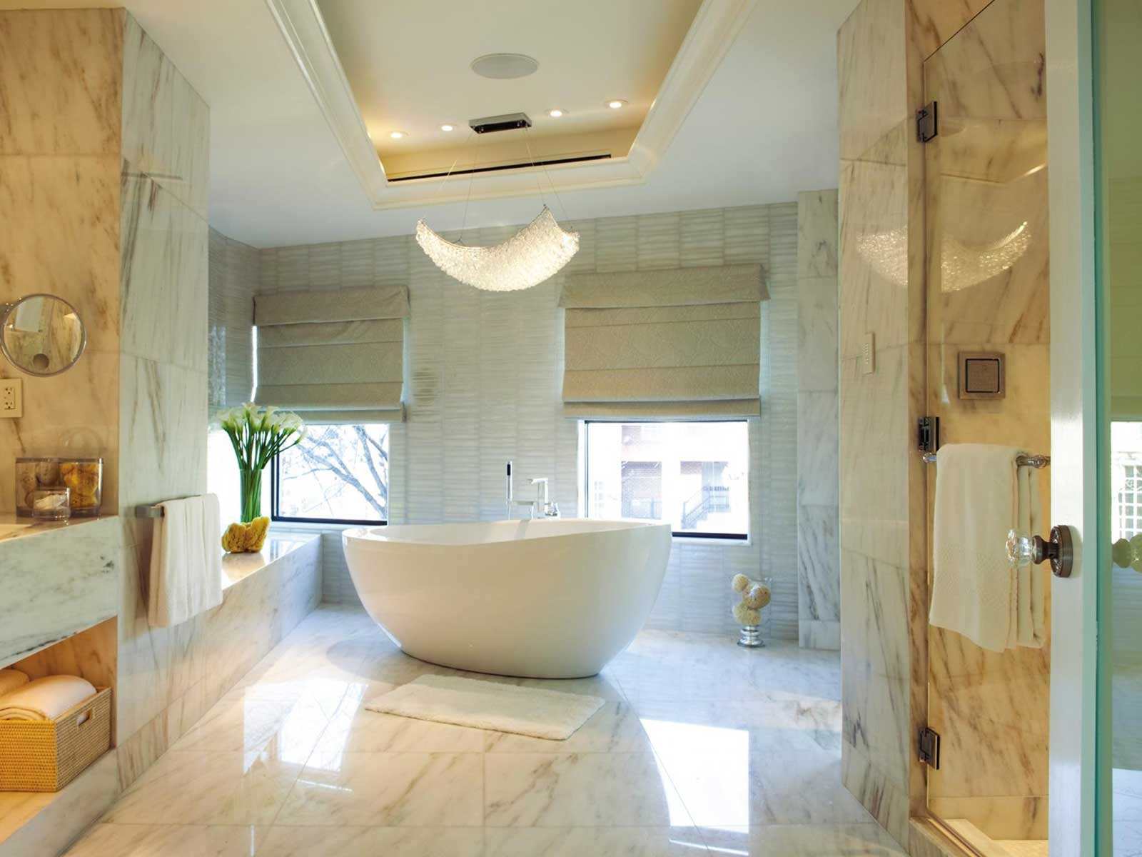 Modern Bathroom Spacious Exciting Modern Bathroom Remodel With Spacious Bathtub Round Models Together With Contemporary Chandelier Bathroom Remodel Idea Along With Colorful Natural Ceramic Design Ideas Bathroom The Most Effective Bathroom Remodel: Toilet And Floor
