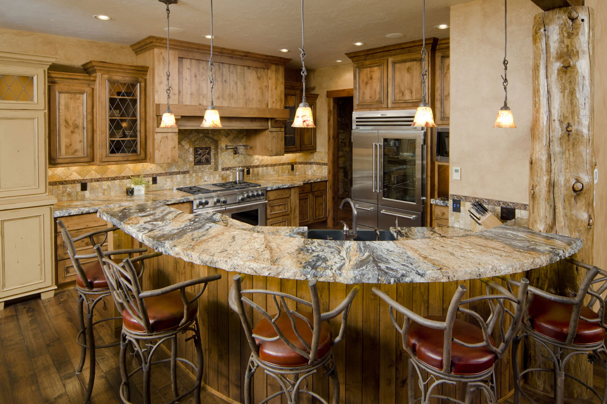Rustic Kitchen Island Exciting Rustic Kitchen With Kitchen Island In Round Design Equipped With Sink Furnished With Cupboard Completed By Oven Range And Best Kitchen Countertops Kitchen Best Kitchen Countertops: Selecting The Best
