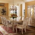 Salmon Dining White Exciting Salmon Dining Room With White Wooden Interior Set Plus Chandelier And Red Oriental Rug Decor Dining Room Various Dining Room Sets For Your Comfortable Meal Time