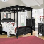 Black Bedroom With Extraordinary Black Bedroom Furniture Matched With White Accent Wall Color Furnished With Queen Bed Applying Canopy Platform Completed With Nightstand And Vanity Bedroom Black Bedroom Furniture For The Elegant Sense
