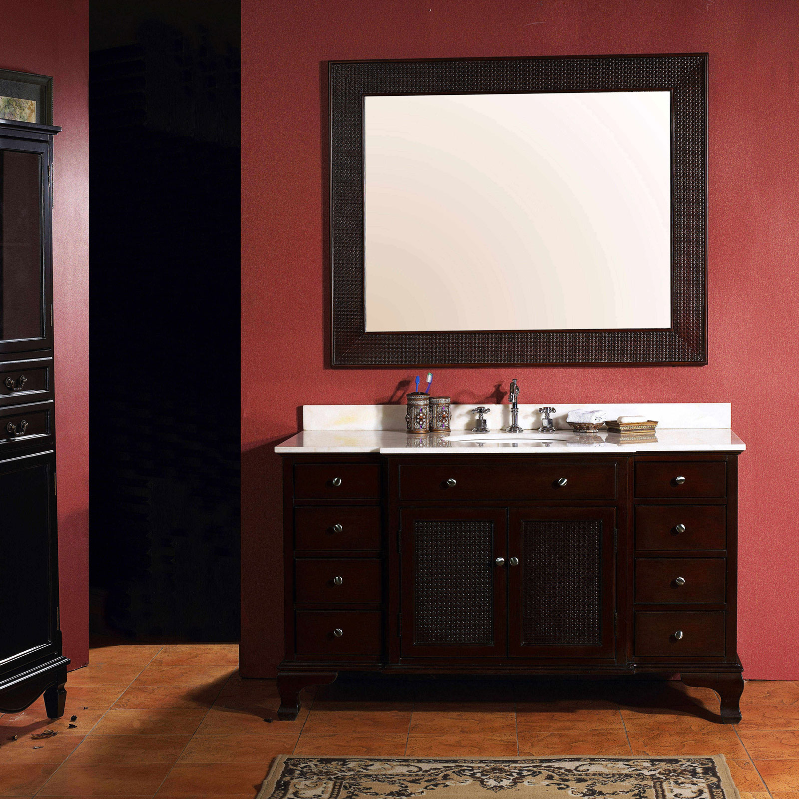 Contemporary Bathroom Brown Extraordinary Contemporary Bathroom With Dark Brown Color Of Bathroom Vanity Cabinets Coupled By White Sink And Large Mirror And Furnished With Bathroom Fixtures Bathroom 15 Bathroom Vanity Cabinets For Your Captivating Home