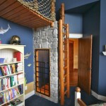 Kids Room Small Extraordinary Kids Room Furniture For Small Spaces Design Ideas With Astounding Dark Blue Wall Paint Color And Cool Wood Loft Bridge Design Also Natural White Stone Accent And White Bookcase Idea Furniture Composing The Special Type Of Kids Room Furniture