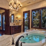 Master Bathroom Granite Extraordinary Master Bathroom Ideas With Granite Design Of Side Bathtub Completed With Wooden Vanity Also Large Mirror And Ring Towel Rack Plus Chandelier Lighting Bathroom Master Bathroom Ideas: Choosing The Ceramic