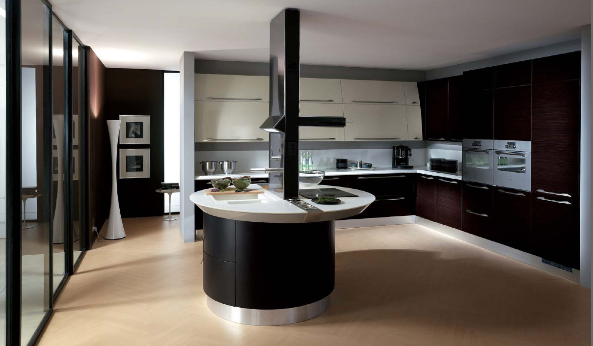 Modern Kitchen And Extraordinary Modern Kitchen Applying White And Black Interior With Kitchen Island Ideas In Oval Design Plus Furnished With Sectional Cupboards Kitchen Get The Beautiful Kitchen Island Ideas