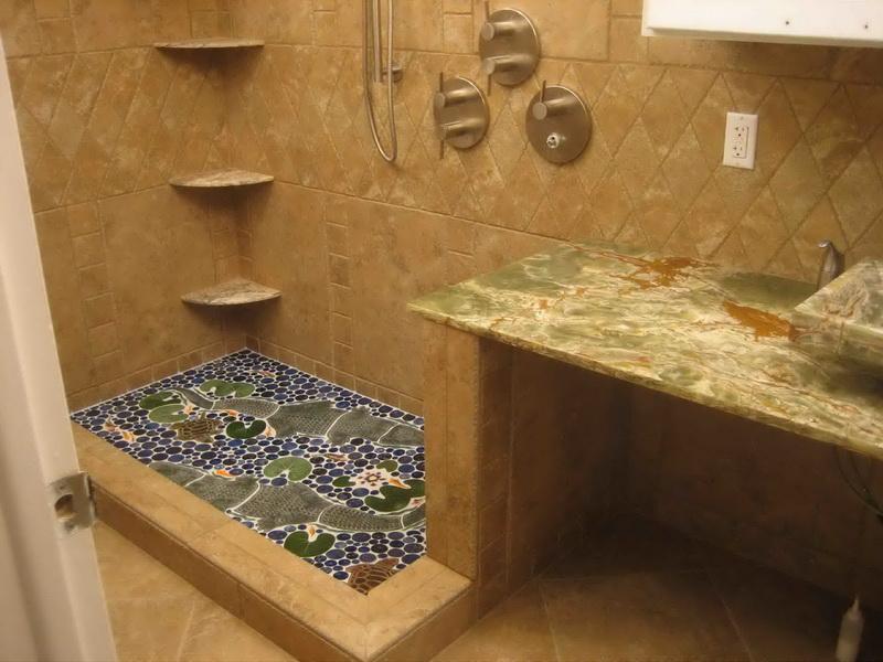 Shower Floor Plus Extraordinary Shower Floor Tile Idea Plus 3 Tiered Corner Wall Shelves And Unique Vanity Countertop Bathroom  Elegant Bathroom With Shower Tiles 