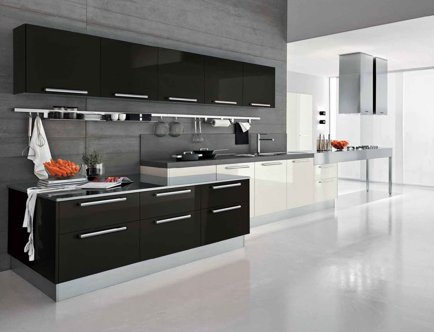 Black White With Fabulous Black White Kitchen Color With Modern Kitchen Cabinets In Sleek Design Completed With Sink And Furnished With Range Equipped With Countertop Kitchen Modern Kitchen Cabinets Design Inspiration