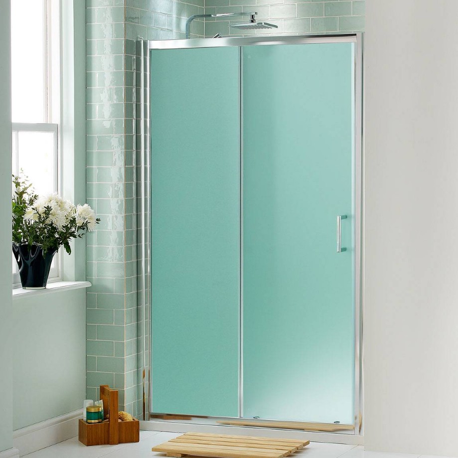 Blue Frosted Shower Fabulous Blue Frosted Glass Sliding Shower Door Design Feat Beautiful Subway Bathroom Wall Tile Idea Bathroom  Sliding Door Model For Exclusive Shower Time 