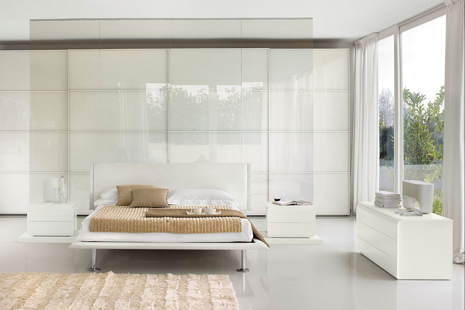 Contemporary Bedroom Bed Fabulous Contemporary Bedroom With Queen Bed Furnished With Double Nightstands Of White Bedroom Furniture And Completed With Cupboard Plus Density Rug Bedroom 15 Simple White Bedroom Furniture For Your Romantic Modern House