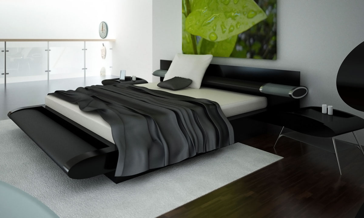 Modern Bedroom Bed Fabulous Modern Bedroom With Queen Bed On Platform Combined By Bench Completed With Table Of Black Bedroom Furniture And Furnished With White Rug Bedroom Black Bedroom Furniture For The Elegant Sense