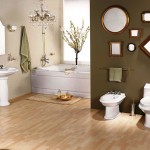Wooden Flooring In Fabulous Wooden Flooring Design Ideas In Contemporary Bathroom Completed With Bathroom Lighting Fixtures And Mirrors Decorations Furnished With Pedestal Sink And Bathtub Plus Toilet Seat Bathroom The Greatnesses Of Bathroom Lighting Fixtures