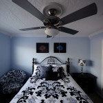 Blue Bedroom And Fancy Blue Bedroom Shows Black And White Floral Bedding Set Under Oversized Flush Mounted Ceiling Fan Attached On Decorative Ceiling Tile Decoration  Decorative Ceiling Tiles Present Gorgeous Ceiling 