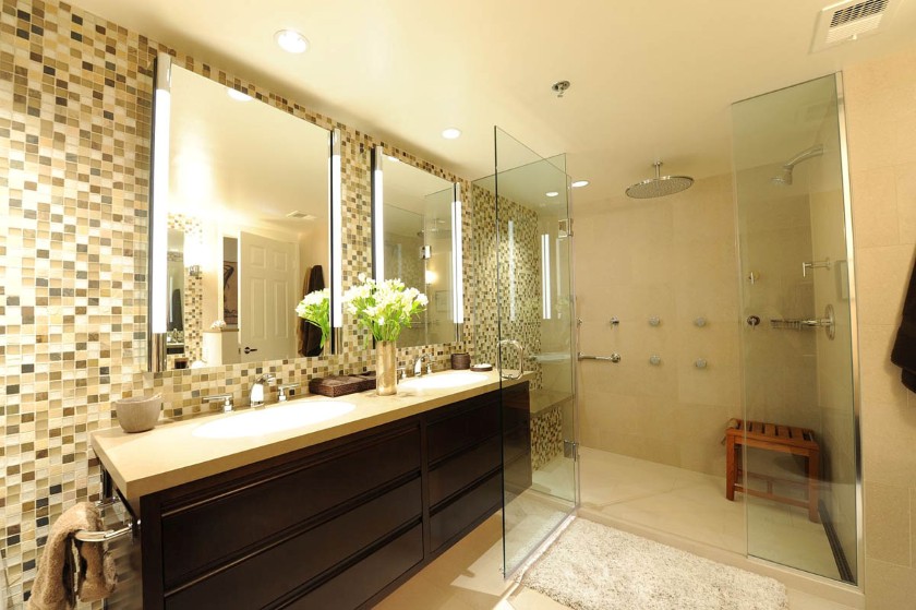 Bathroom Equipped Mirror Fantastic Bathroom Equipped With Twin Mirror Above Washbasin Also Cubical Shower With Linear Drain  Bathroom  Interesting Showers With Linear Drain 