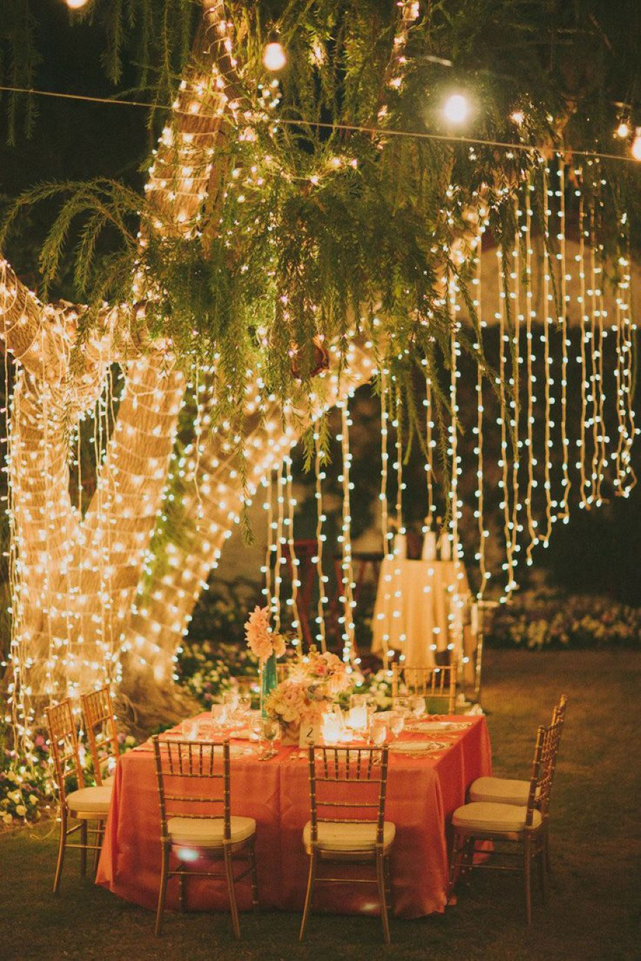 String Lighting Huge Fantastic String Lighting Wrapped On Huge Tree For Patio Idea Feat Romantic Outdoor Dining Table Centerpiece Decoration  Glowing In Glimmery With Patio Lighting Ideas 