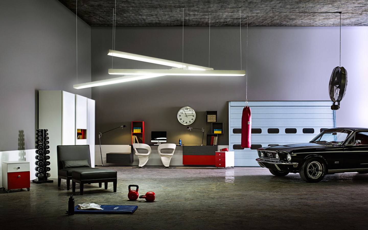 Design Ideas Style Fascinating Garage Design Ideas Using Interesting Contemporary Style With Concrete Flooring And Small Living Space For Inspiration Decoration Garage Design Ideas With Cabinet And Hanger Compartment For The Sake Of Good Arrangement