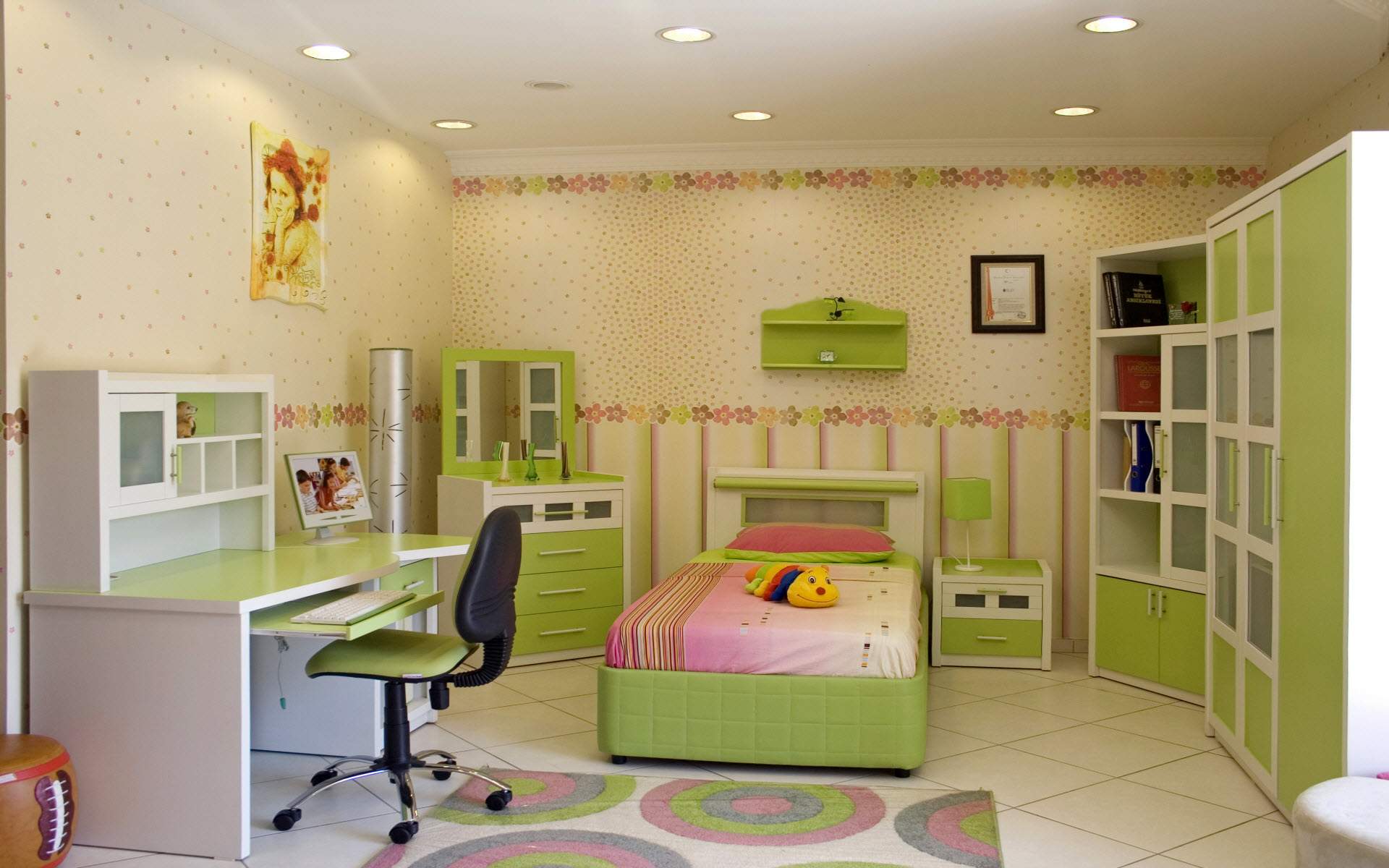 Green Furnitures Room Fascinating Green Furniture Of Kid Room Ideas With Single Bed And Nightstand Furnished With Drawers And Mirror Also Completed With Desk And Pedestal Chair Kids Room 15 Trendy Kids Room Ideas For The Bold Modern Home