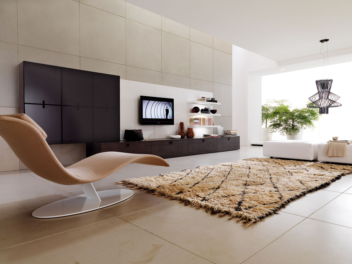 Lounge Chair Wall Futuristic Lounge Chair Feats Black Wall Unit Design Also Sophisticated Home Decorating Idea With Fluff Area Rug Decoration Lovely Modern Home With Stylish And Colorful Furniture