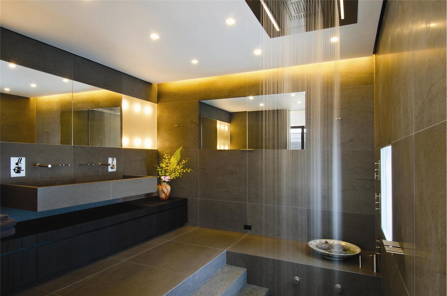 Rainfall Shower Long Futuristic Rainfall Shower Design Also Long Wall Hung Sink For Two Idea And Modern Bathroom Lighting Bathroom Modern Bathroom Lighting Ideas In Exceptional Installation
