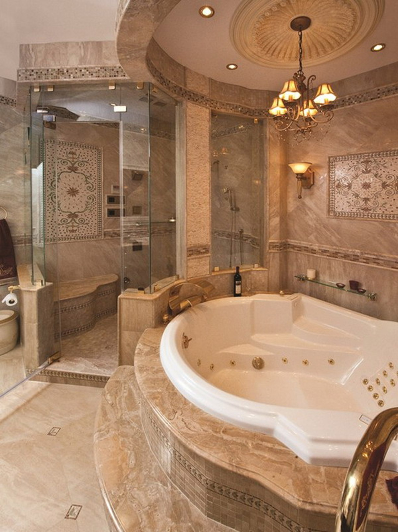 Bathroom Remodel Jacuzzi Glamorous Bathroom Remodel Ideas With Jacuzzi Tub Also Beauty Chandelier Design Plus Modern Large Glass Shower Doors Design Ideas Along With Natural Marble Floor Design Bathroom Bathroom Remodel Ideas In Nature Ideas