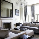 Living Room Traditional Glamorous Gray Living Room Interior With Traditional Small Design Using Fabric Sofa Completed With Concrete Fireplace And Crystal Chandelier Living Room Gray Living Room In Luxury And Elegance Realm