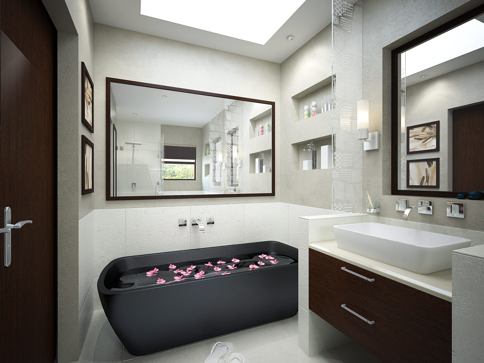 Small Bathroom Black Glamorous Small Bathroom Remodel With Black Bathtub Furnished By Double Handle Faucet And Large Mirrors Completed With Vanity Sink Drawers Bathroom Comfortable Small Bathroom Ideas For Washing In Charming Style